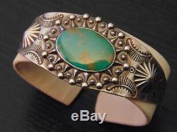 Fred Harvey Sterling or Coin Silver Navajo Turquoise Cuff Bracelet Old Pawn