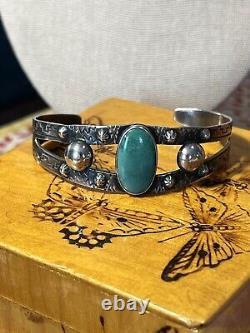 Fred Harvey Sterling silver turquoise cuff bracelet 5 Inch Circumference