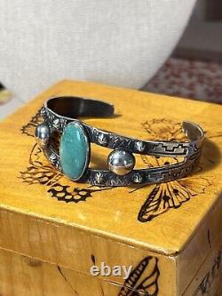 Fred Harvey Sterling silver turquoise cuff bracelet 5 Inch Circumference