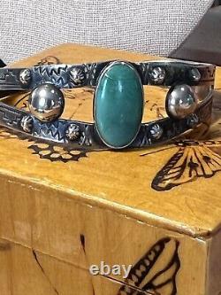 Fred Harvey Sterling silver turquoise cuff bracelet 5 Inch Circumference