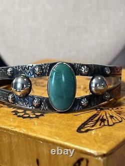 Fred Harvey Sterling silver turquoise cuff bracelet 5 Inch Circumference