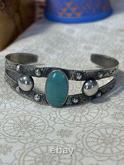 Fred Harvey Sterling silver turquoise cuff bracelet 5 Inch Circumference