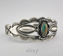 Fred Harvey Style Navajo Sterling Silver Royston Turquoise Arrow Cuff Bracelet