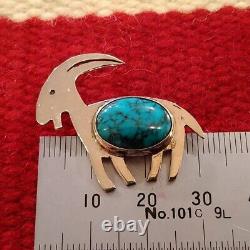 Fred Harvey Style Navajo Vtg Sterling Silver Goat Turquoise Brooch