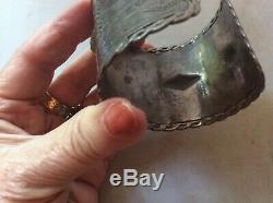 Fred Harvey Style Sterling Silver Large Thunderbird Cuff Bracelet-2 1/8 Wide