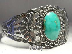 Fred Harvey Style Stone Mountain Turquoise Sterling Silver cuff bracelet 40 gram
