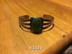 Fred Harvey Style Turquoise Sterling Silver Cuff Tooled Stamped Navajo Zuni
