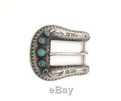 Fred Harvey Style Vintage Navajo Sterling Silver & Turquoise Belt Buckle
