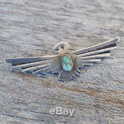 Fred Harvey Thunderbird Pin Green Turquoise Old Pawn Vintage Southwest Silver