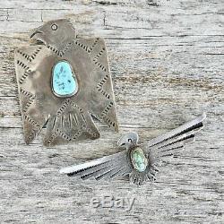 Fred Harvey Thunderbird Pin Green Turquoise Old Pawn Vintage Southwest Silver
