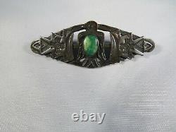 Fred Harvey Thunderbird Silver Ingot Brooch with Green Turquoise