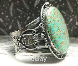 Fred Harvey Thunderbird Sterling Silver Turquoise cuff bracelet 70 grams