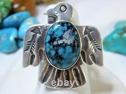 Fred Harvey Tribute YUNGIA Webbed TURQUOISE STERLING Silver THUNDERBIRD Ring sz7