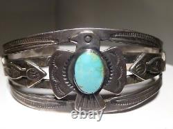 Fred Harvey Turquoise Bracelet Thunderbird Sun Arrow Old Pawn Navajo Sterling