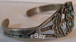 Fred Harvey Vintage Navajo Indian Sterling Silver Turquoise Cuff Bracelet