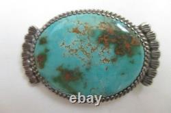 Fred Harvey Vtg Native American Sterling Silver Large Turquoise with Matrix Brooch