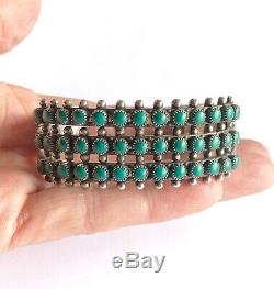 Fred Harvey Zuni Sterling Silver Green Turquoise Petit Point Cuff Bracelet 6 5/8