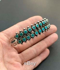 Fred Harvey Zuni Sterling Silver Green Turquoise Petit Point Cuff Bracelet 6.75