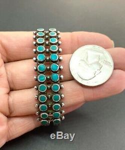 Fred Harvey Zuni Sterling Silver Green Turquoise Petit Point Cuff Bracelet 6.75