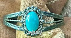 Fred Harvey bracelet large oval turquoise STERLING BY BELL