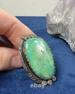 Fred Harvey era Large Green Turquoise Ring Sterling Silver 925 Size 7 Stunning