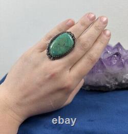 Fred Harvey era Large Green Turquoise Ring Sterling Silver 925 Size 7 Stunning