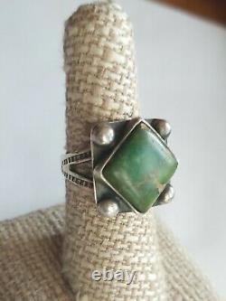 Fred Harvey era NAVAJO STERLING SILVER & TURQUOISE RING SZ 6