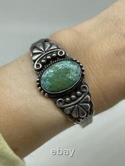 Fred Harvey era Native American sterling silver turquoise cuff bracelet J22-339