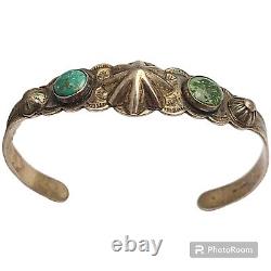Fred Harvey era Navajo sterling silver Cerrillos turquoise Hand tooled bracelet