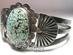 Fred Harvey era Number 8 Turquoise Sterling Silver cuff bracelet 42 grams