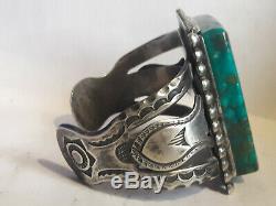 Fred Harvey era Sterling Silver Spiderweb Turquoise Navajo cuff bracelet 103.8 g