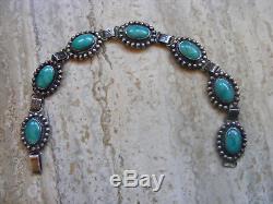 Fred Harvey era green turquoise and sterling silver link bracelet