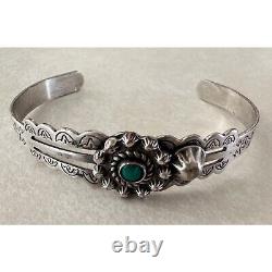 Fred Harvey-era sterling silver plated green turquoise Navajo cuff bracelet