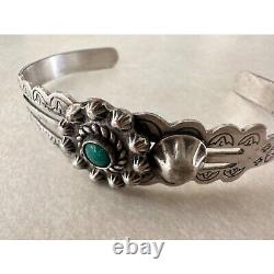 Fred Harvey-era sterling silver plated green turquoise Navajo cuff bracelet