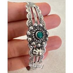 Fred Harvey-era sterling silver plated green turquoise Navajo cuff bracelet