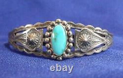 Fred Harvey era sterling silver turquoise cuff bracelet with applied arrowheads