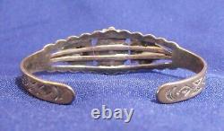 Fred Harvey era sterling silver turquoise cuff bracelet with applied arrowheads