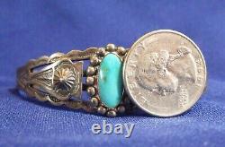 Fred Harvey era sterling silver turquoise cuff bracelet with applied arrowheads