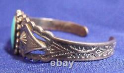 Fred Harvey era sterling silver turquoise cuff bracelet with applied arrowheads