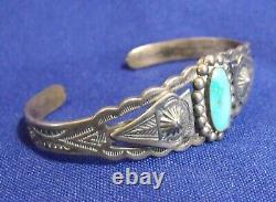 Fred Harvey era sterling silver turquoise cuff bracelet with applied arrowheads