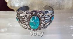 Fred Harvey era turquoise cuff stamped Silver Products Coin Silver