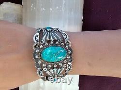 Fred Harvey era turquoise cuff stamped Silver Products Coin Silver