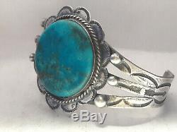 Fred Harvey style Sterling Silver Turquoise Navajo cuff bracelet 41.5 grams