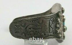 Fred Harvey turquoise sterling silver Navajo thunderbird bear cuff bracelet