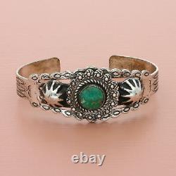 Fred harvey era coin silver southwestern turquoise cuff bracelet size 6.25in