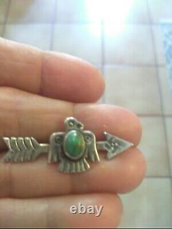 Fred harvey era sterling silver navajo turquoise thunderbird pin brooch (3.7g)