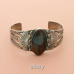 Fred harvey era sterling silver vintage navajo petrified wood cuff bracelet 6.5