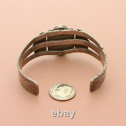 Fred harvey era sterling silver vintage navajo petrified wood cuff bracelet 6.5