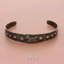 Fred harvey era sterling silver vintage stamped dog cuff bracelet size 7in