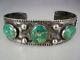 Great Old Fred Harvey Era Stamped Sterling Silver & 3 Turquoise Bracelet With Dogs